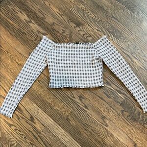 Smocked Off-Shoulder Checkered Crop Top